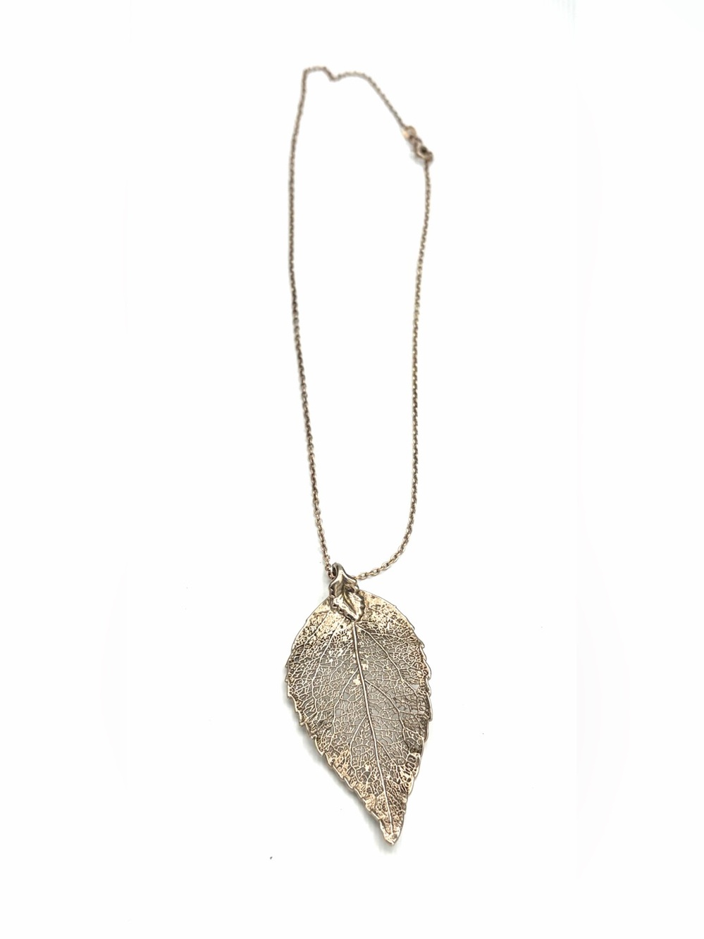 Sterling Silver Leaf Pendant Necklace - Natural Rose Leaf Casting BSI Italy 925